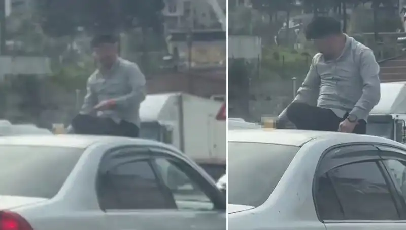 Trafikte Şaşkınlık Yaratan O An: Otomobil Üzerinde Eğlenceli Alem!